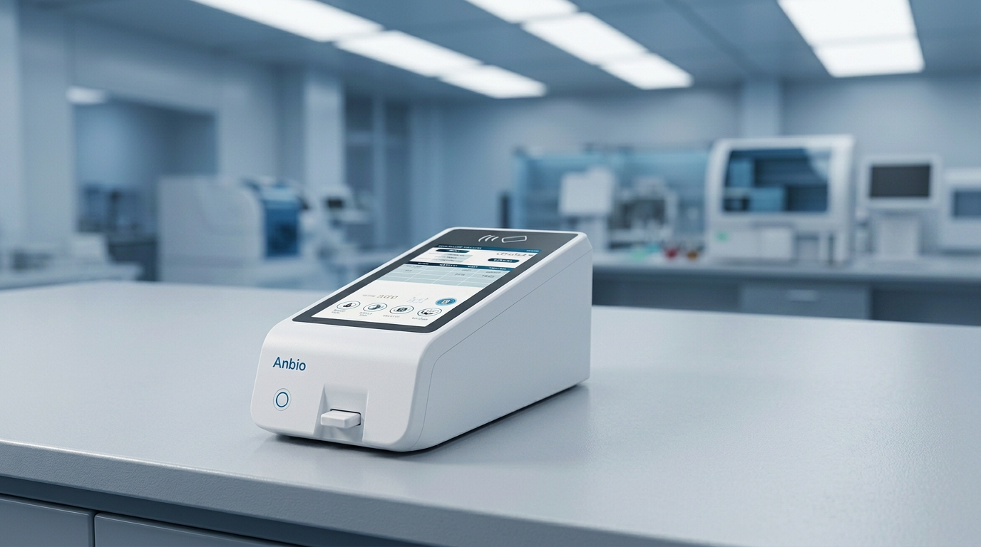 Analizador POCT de inmunofluorescencia compacto con casete de prueba en un laboratorio clínico